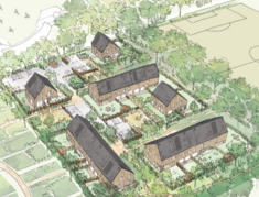 Perspective aérienne du projet lauréat en 2019 – agence TICA - Agrandir l'image, .PNG 789,4 Ko (fenêtre modale)