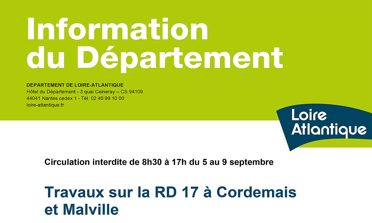 Travaux sur la RD 17 à Cordemais et Malville : Circulation interdite de ...