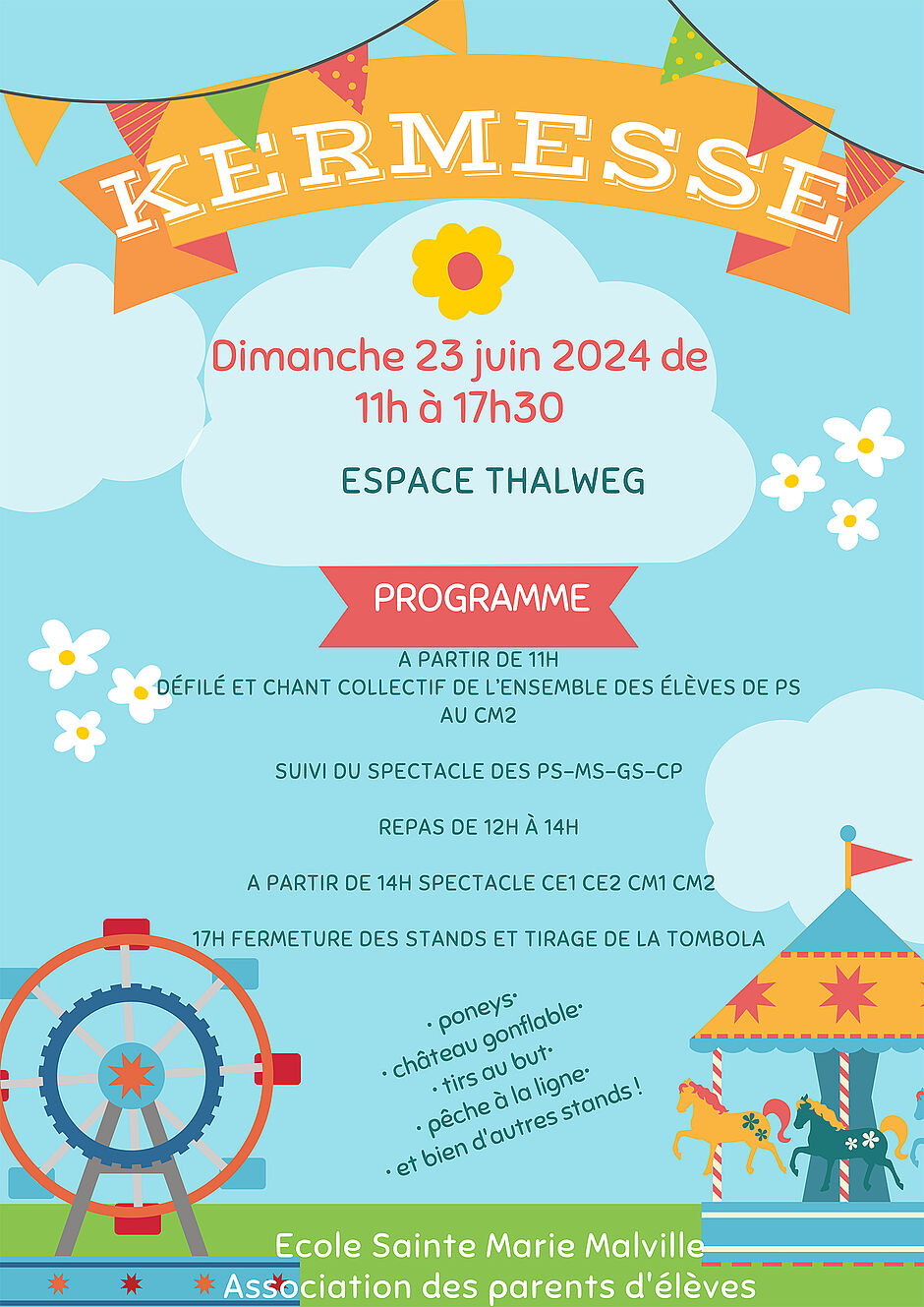 affiche de la kermesse avec banderole et programme